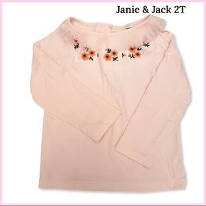 NWOT Janie & Jack 2T Pink Long Sleeve Shirt with Ruffle Tulle Detail ~Never Worn